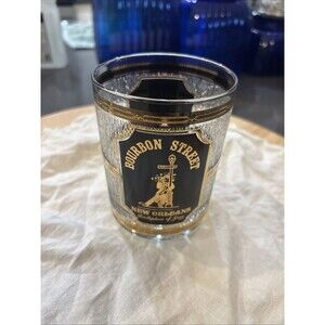 Vintage Culver Lowball Rocks Glass 22K Gold Textured Bourbon Street New Orleans